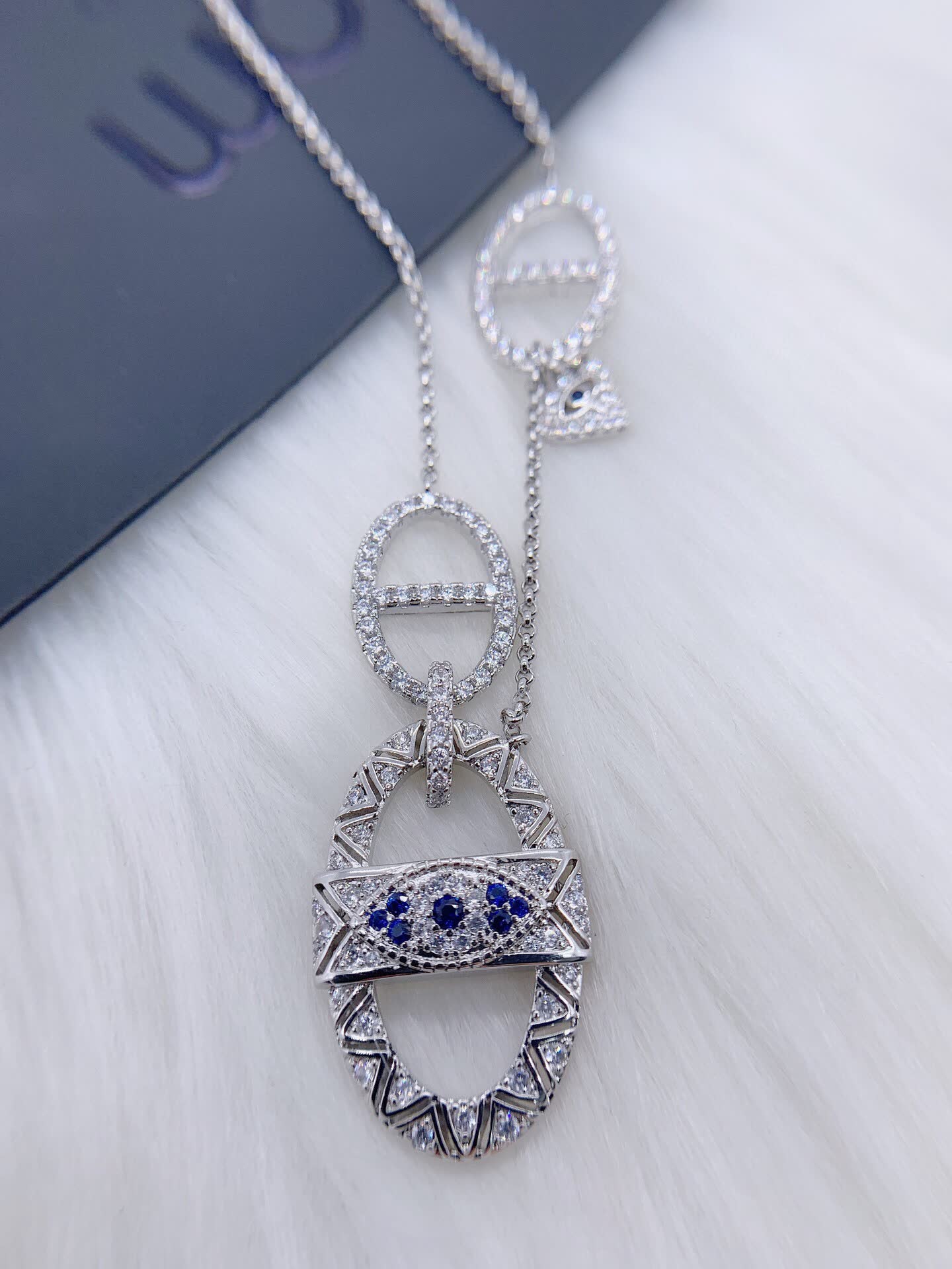 APM Monaco Silver Evil Eye Necklace with Diamond Accents
